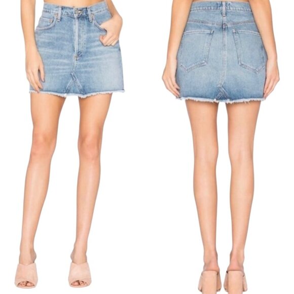 Agolde Quinn High Rise Jean Denim Mini Skirt Size 28 In Devotee Distressed - Picture 4 of 11